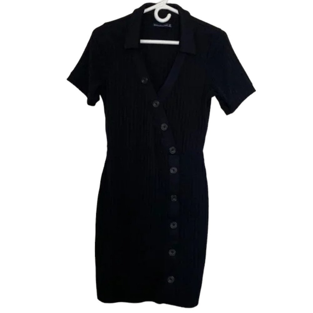 Abercrombie & Fitch Black Short-Sleeve Button Mini Dress